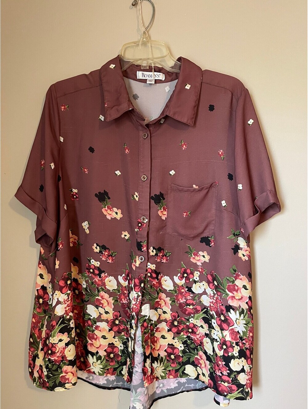 Vintage 90s ROMANS Brown FLORAL Blouse plus size comfy